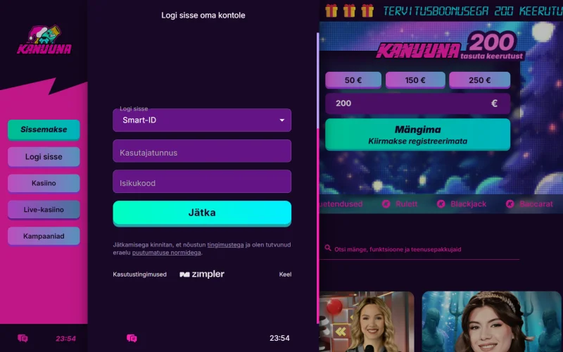 Kanuuna registreerimine – sisselogimisvorm